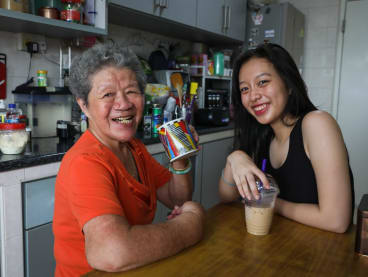 Ms Hana Chen, 19, is a third-year student in the diploma of communications and media management in Temasek Polytechnic. She is seen here with her grandmother. 