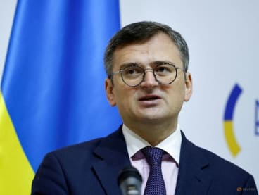 FILE PHOTO: Ukrainian Foreign Minister Dmytro Kuleba attends a news conference in Kyiv, amid Russia's attack on Ukraine, October 16, 2023.  REUTERS/Thomas Peter/Pool/File Photo