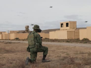 The Singapore Armed Forces using drone swarm technologies at Exercise Forging Sabre in Idaho, United States, from Sept 11 to 30. Drone swarm refers to the ability of a group of drones to autonomously coordinate as a team to achieve a mission objective, such as area surveillance.